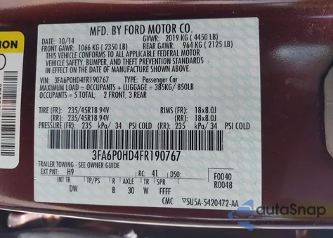 2015 Ford Fusion Se z USA, uszkodzony, nr VIN 3FA6P0HD4FR190767